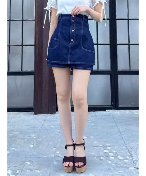 ジーンズ デニム デニムパンツ コルセットスカパン レディースの画像