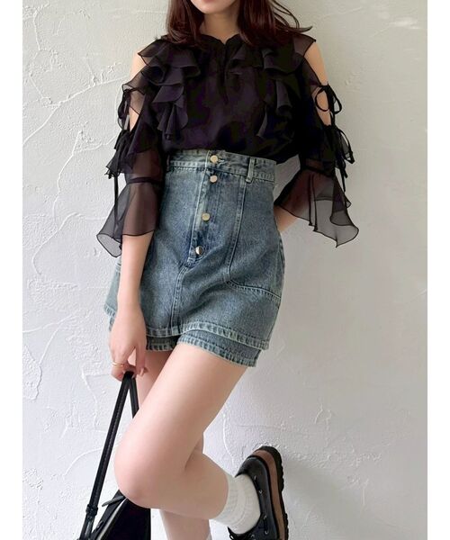 ジーンズ デニム デニムパンツ コルセットスカパン レディースの画像