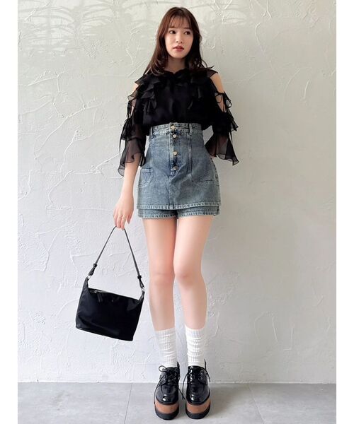 ジーンズ デニム デニムパンツ コルセットスカパン レディースの画像