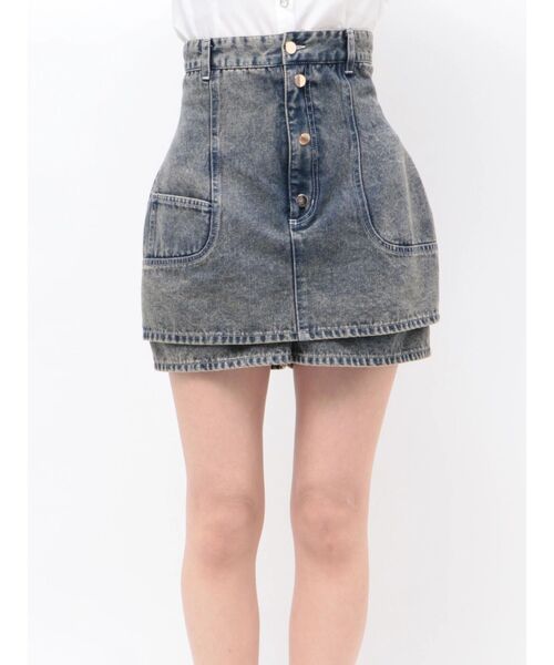 ジーンズ デニム デニムパンツ コルセットスカパン レディースの画像