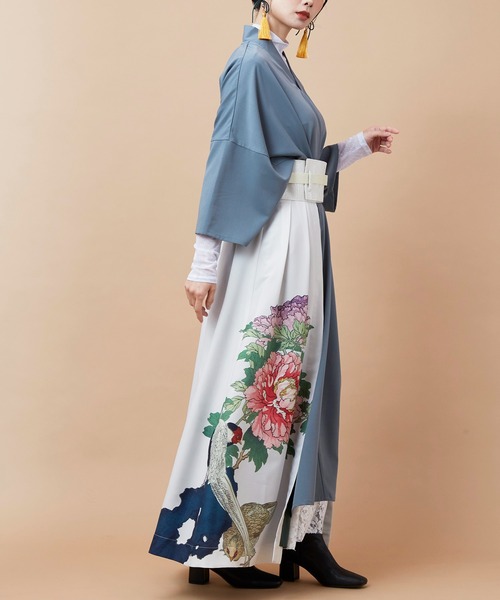 あ*）様 2026春夏新作　カヤ　花鳥 重ね着用スカート　袴　帯ベルト　豪華　ふ 2026春夏新作 カヤ 花鳥 重ね着用スカート 袴 帯ベルト 豪華 ふりふ 白