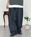 ワイドパンツ ジーンズ 綿レーヨンバギーデニム...の詳細画像1