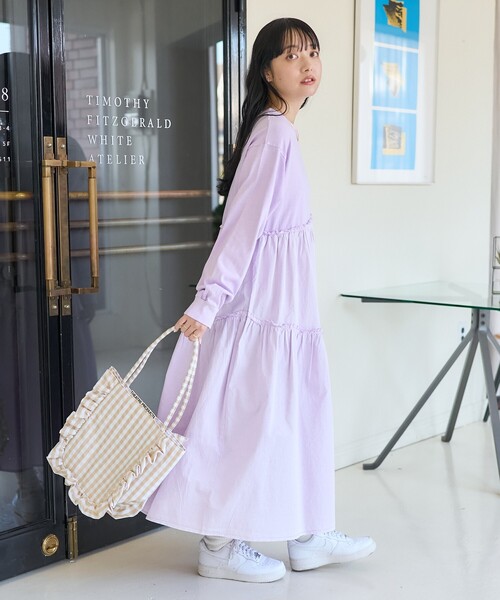 プリ−ツプリ−ズ　ロングワンピース FREAK'S STORE（フリークスストア） 長袖ワンピース フリ- ラベンダー