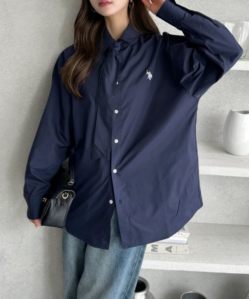「U.S. POLO ASSN.」 長袖シャツ M ネイビー レディース_画像7