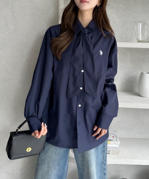 「U.S. POLO ASSN.」 長袖シャツ M ネイビー レディース_画像8