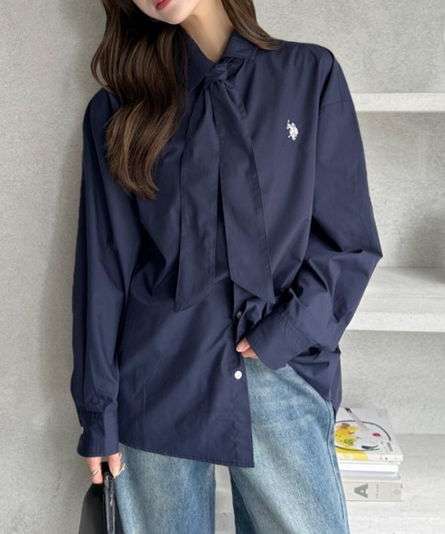 「U.S. POLO ASSN.」 長袖シャツ M ネイビー レディース_画像9