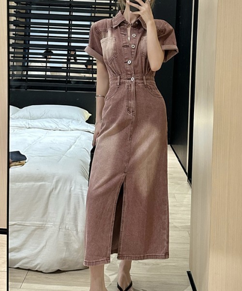 FAVORITO ワンピース 半袖 デニム襟付きワンピース : ZOZOTOWN Yahoo
