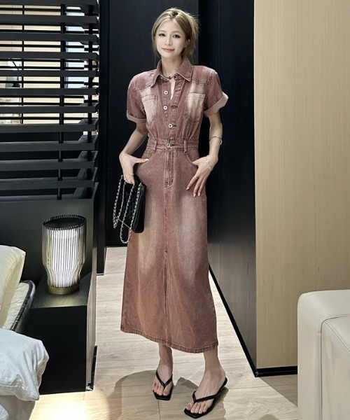 FAVORITO ワンピース 半袖 デニム襟付きワンピース : ZOZOTOWN Yahoo