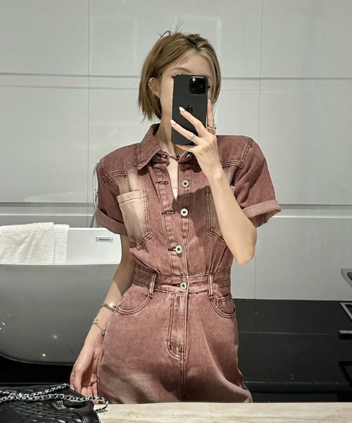 FAVORITO ワンピース 半袖 デニム襟付きワンピース : ZOZOTOWN Yahoo