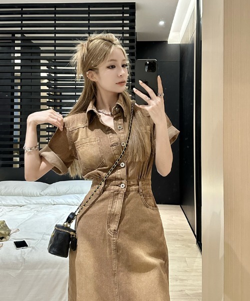 FAVORITO ワンピース 半袖 デニム襟付きワンピース : ZOZOTOWN Yahoo