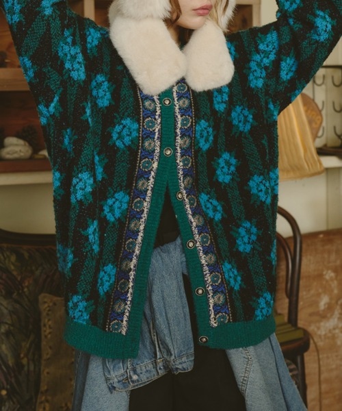Unitage（ユニテージ） カーディガン ブークレ総柄ジャガードニット