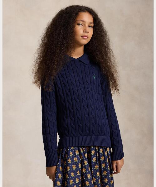 Polo Ralph Lauren ケーブルニットVネックワンピース　キッズ Polo Ralph Lauren Childrenswear ラルフローレン ワンピース ケーブル