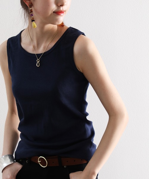 ★新品・未使用★ebure タンクトップ ネイビー カットソー ノースリーブ classicalelf（クラシカルエルフ） タンクトップ ノースリーブ 丸首 綿