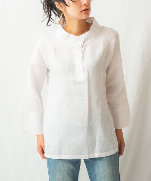 ください シャツ Paypayモール店 通販 Paypayモール ブラウス 麻スタンドカラープルオーバーブラウス Zozotown