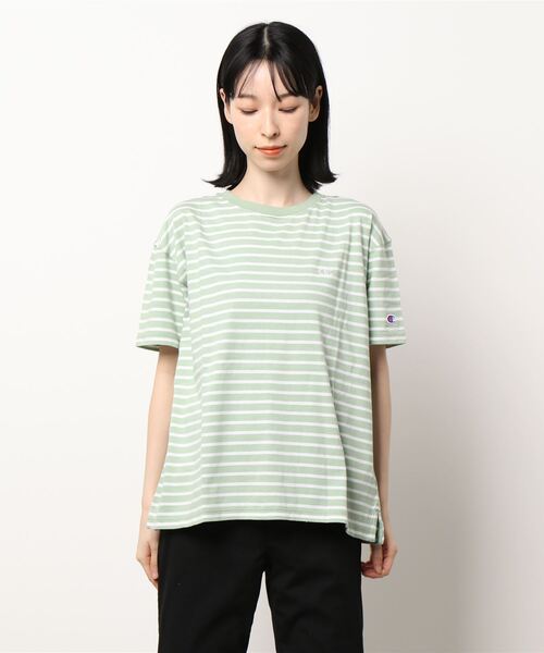 tシャツ 「WEB限定」Champion ボーダー Tシャツ レディース Champion tシャツ 「Champion」ボーダーワンポイントTシャツ