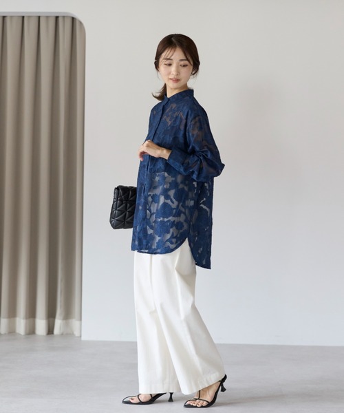 未使用品】アトリエまりこ レースお花付き黒ブラウス フリーサイズ