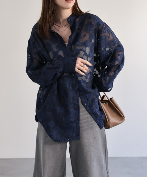 美品♡sacai バックレースシャツ 長袖ブラウス 透け感 日本製 sakishimatokyo ブラウス シャツ 「選べる柄素材」フラワー＆レース