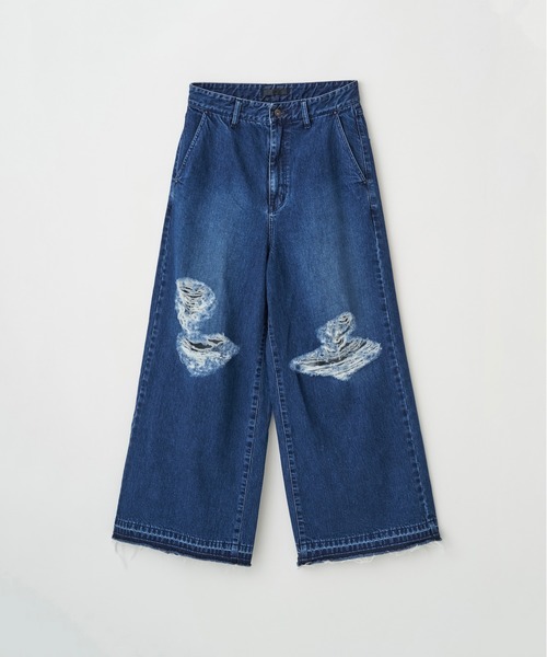 ジーンズ DAMAGE BAGGY DENIM PANTS メンズ レディース lilful ワイド 