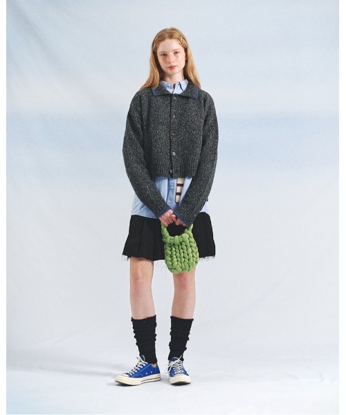 カーディガン A'GEM/9 × .kom「MAIN BOOTH/メインブース」Foggy Crop Cardigan/フォギークロップ カーディガンの画像