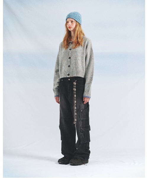 カーディガン A'GEM/9 × .kom「MAIN BOOTH/メインブース」Foggy Crop Cardigan/フォギークロップ カーディガンの画像