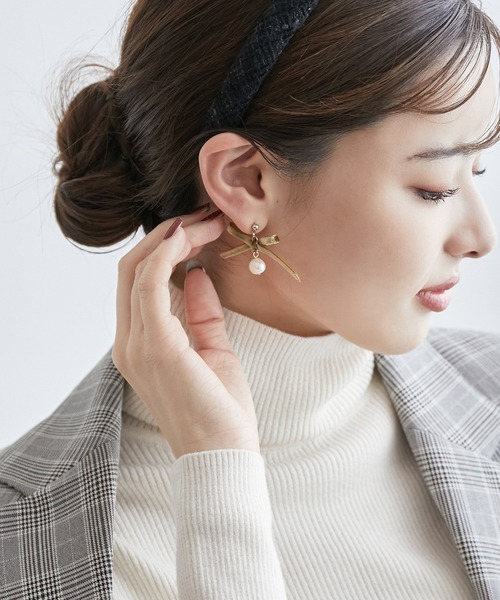 ROPE' PICNIC（ロペ ピクニック） ピアス ベロアリボン×淡水パール