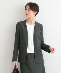 【極美品】INDIVI ノーカラー　ジャケット　スカート　スーツ　手洗可 INDIVI スーツ 「洗える／SETUP可能」ノーカラージャケット