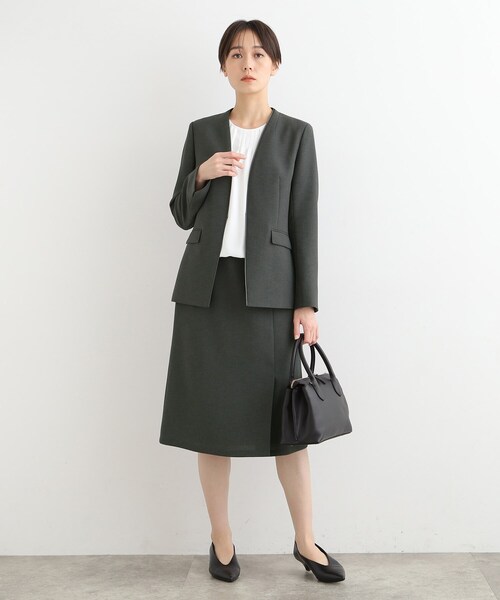 INDIVI スーツ 「洗える／SETUP可能」ノーカラージャケット