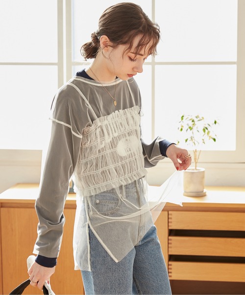 ANGIE tシャツ チュールビスチェ付プルオーバー レディース : ZOZOTOWN