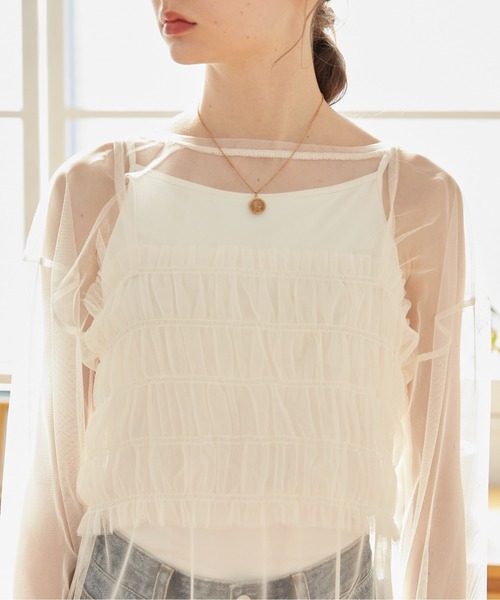 ANGIE tシャツ チュールビスチェ付プルオーバー レディース