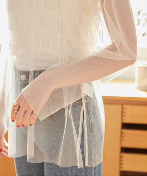 ANGIE tシャツ チュールビスチェ付プルオーバー レディース