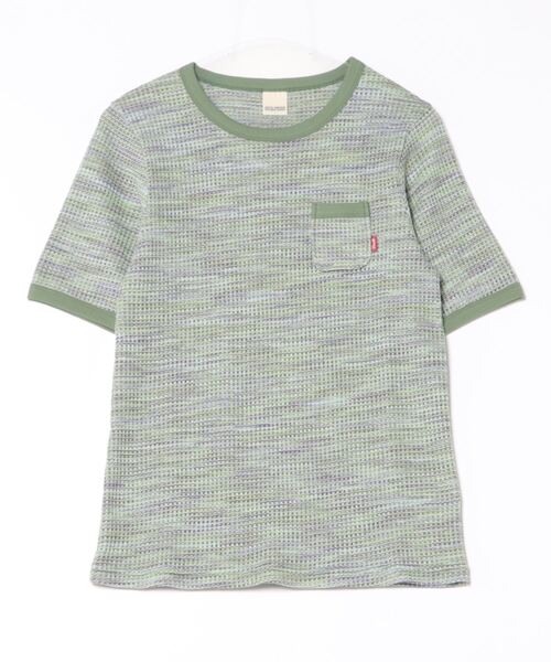 DOUBLE NAME tシャツ MIXワッフル 5分袖リンガーTEE