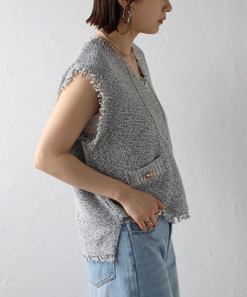 ほぼ未使用 24SS アルページュ ストーリー サマー ツイード ベスト ジレ Bonjour Sagan ベスト ジレ Vネックサマーツイードベスト
