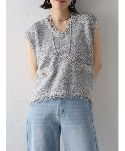 ほぼ未使用 24SS アルページュ ストーリー サマー ツイード ベスト ジレ for/c ベスト ジレ サマーツイードベスト「サスティナブル