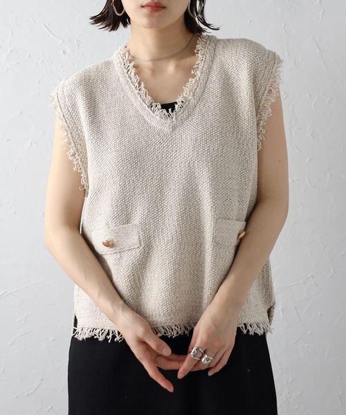 ほぼ未使用 24SS アルページュ ストーリー サマー ツイード ベスト ジレ Bonjour Sagan ベスト ジレ Vネックサマーツイードベスト