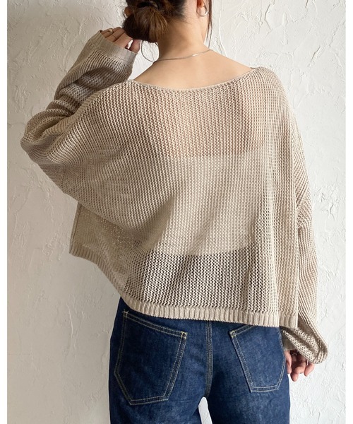 She's Closet ニット セーター 透かし編み長袖ショート丈シアー