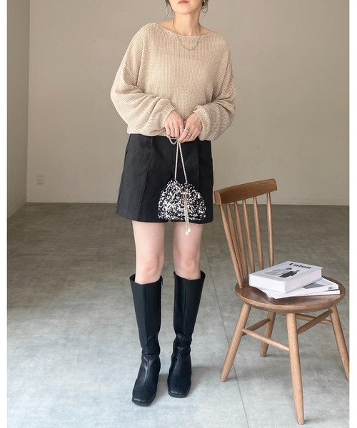 She's Closet ニット セーター 透かし編み長袖ショート丈シアー