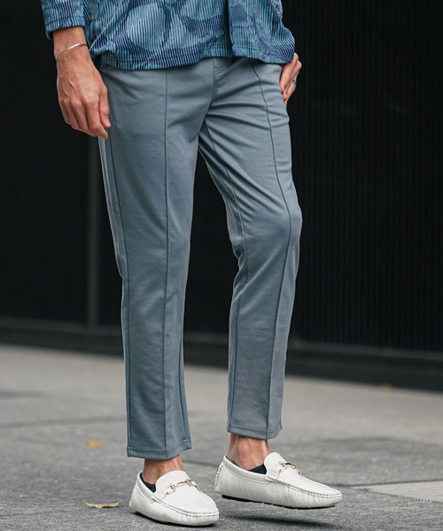 メンズ テーパードパンツ センタープレス入り クロップドパンツ 217609_m01.jpg