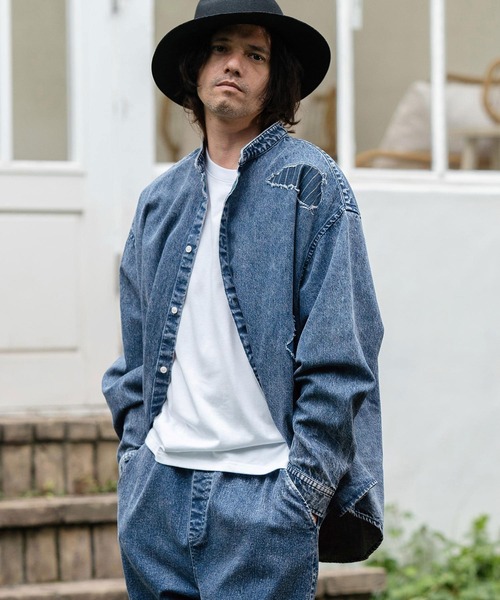 CAMBIO（カンビオ） シャツ ms5734-Chemical Wash Denim Distressed