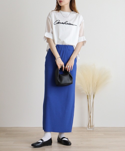 tシャツ Anna Nicola コード刺繍ロゴ　袖シアープルオーバー レディース Anna Nicola tシャツ コード刺繍ロゴ 袖シアープルオーバー