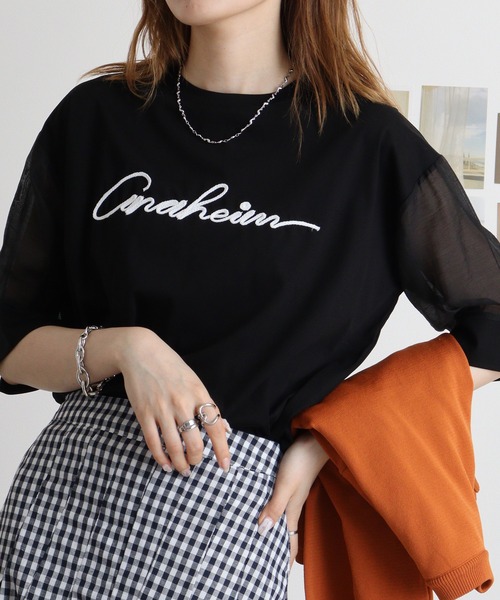 Anna Nicola tシャツ コード刺繍ロゴ 袖シアープルオーバー