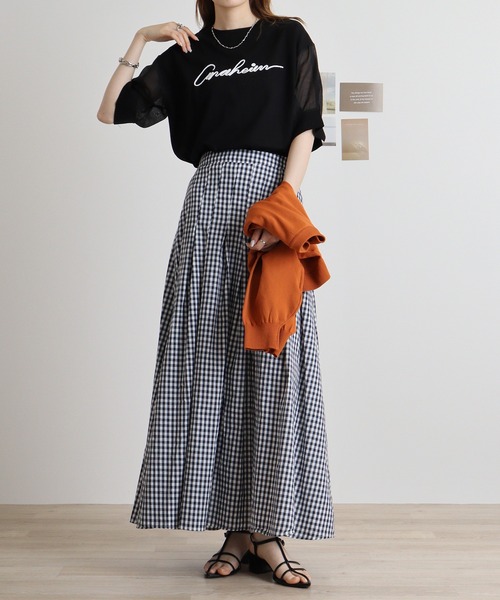 tシャツ Anna Nicola コード刺繍ロゴ　袖シアープルオーバー レディース Anna Nicola tシャツ コード刺繍ロゴ 袖シアープルオーバー