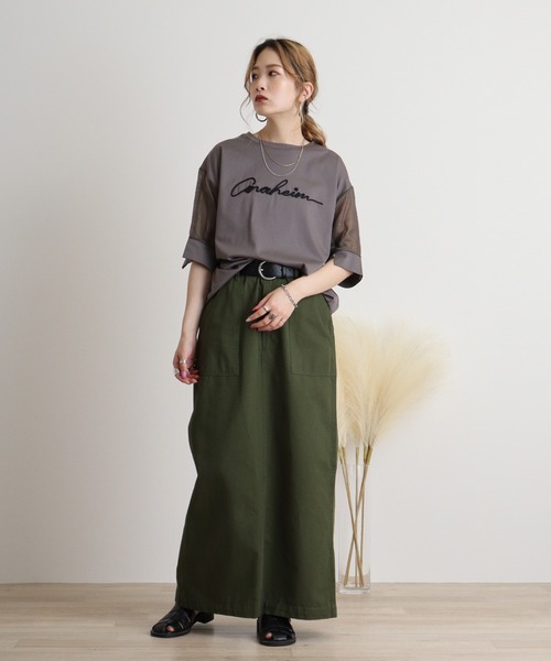 tシャツ Anna Nicola コード刺繍ロゴ　袖シアープルオーバー レディース Anna Nicola tシャツ コード刺繍ロゴ 袖シアープルオーバー