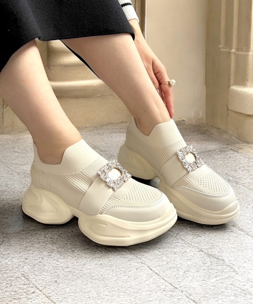 ビジュー付き厚底スニーカー3色 Julia Boutique スニーカー 「22-24.5cm」 ビジュー付き厚底