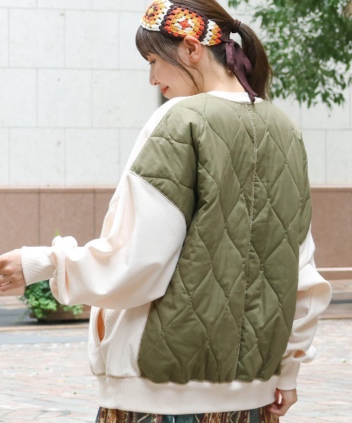 トレーナー スウェット スウェット×キルティングプルオーバー レディース