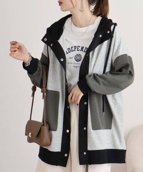 パーカー myke 裏毛ハイネックフード付きロングパーカー レディース myke パーカー 裏毛ハイネックフード付きロングパーカー