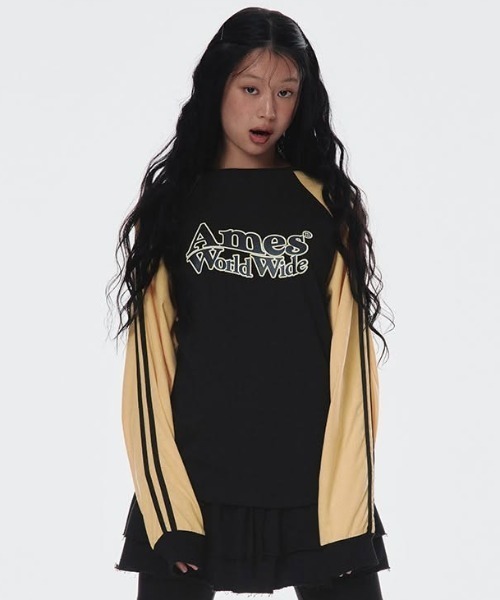tシャツ A'GEM/9 × .kom 「AMESWORLDWIDE/アメスワールドワイド」 LINETAPE RAGLAN LONGSLEEVE T