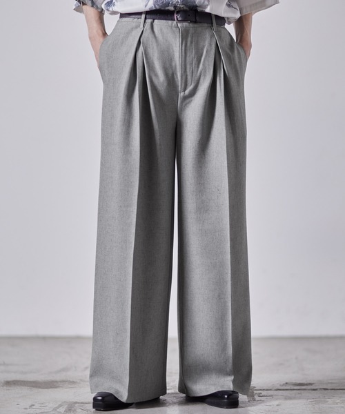 CLEL】Linen Blend 3D Tuck Slacks/リネンブレンド 3Dタック