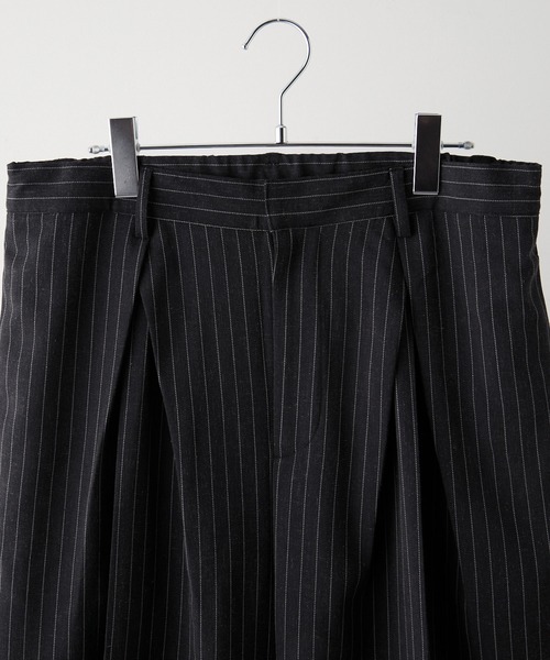 【CLEL】リネンブレンド セットアップ　ブラック　S セール】【CLEL】Linen Blend 3D Tuck Slacks/リネンブレンド 3Dタック