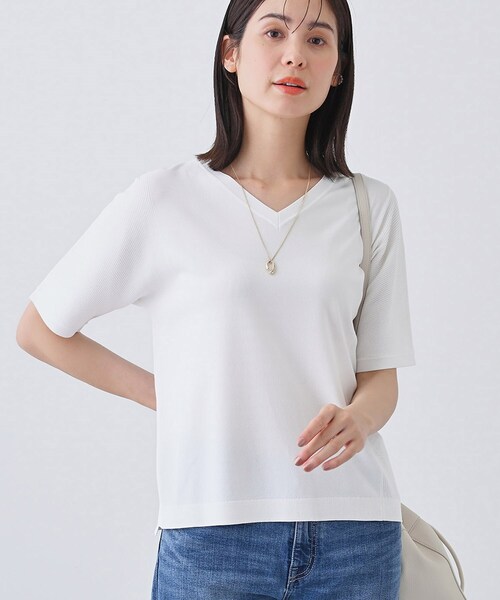 INDIVI ニット セーター 「洗える／清涼感」レーヨンストレッチ