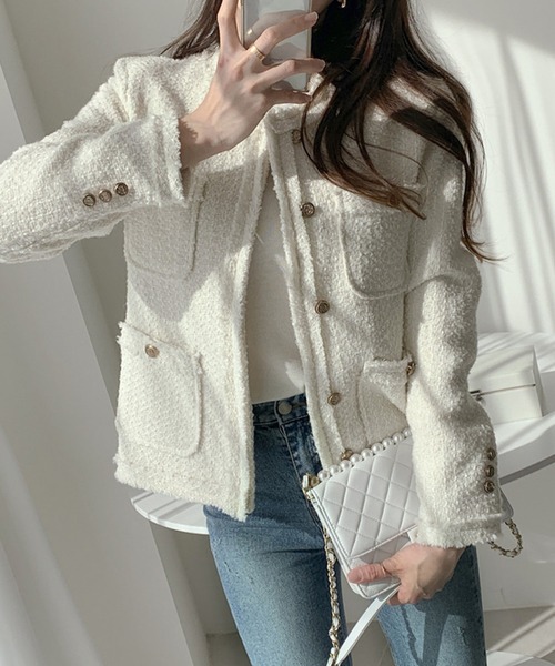 「DAY CLOSET」 ツイードジャケット M オフホワイト レディース_画像2